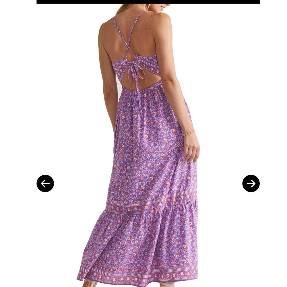 Vineyard Vines Purple Floral Block Print Tiered Maxi Dress Open Back Boho - Picture 2 of 12